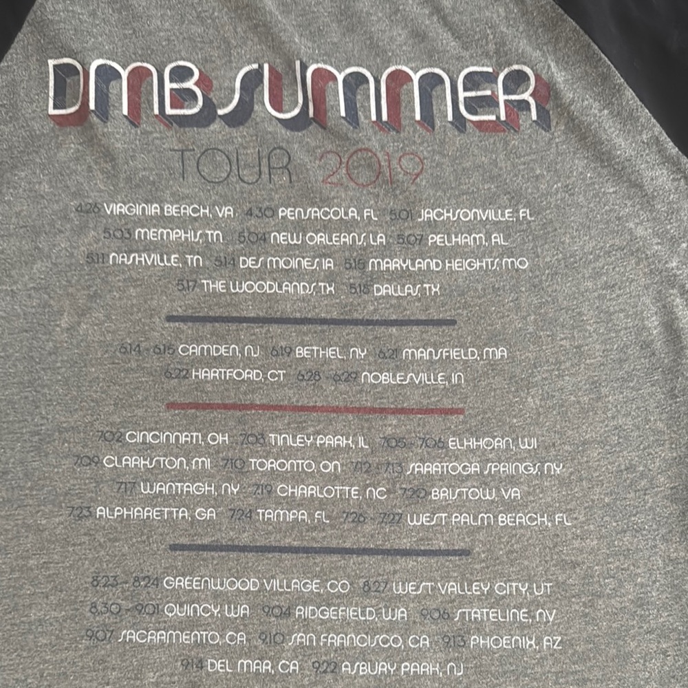 Dave Matthews Band Gray and Black Raglan Shirt  summer tour 2019 - Picture 6 of 7
